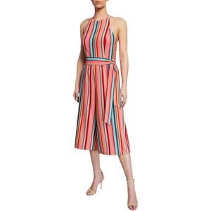 Alice + Olivia Lucie Striped Cropped Wide Leg Halter Jumpsuit - Red Multi - 2